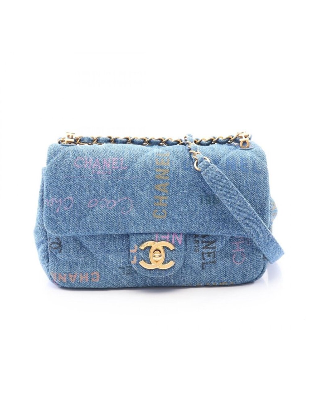 Chanel Shoulder Bag Quilted Small Flap Denim Blue Chain